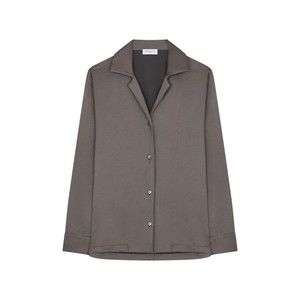 Serena Bute Satin Revere Collar Shirt - Charcoal - NWT
